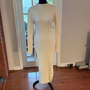 Lulu's Ivory Long Sleeve Ribbed Dress